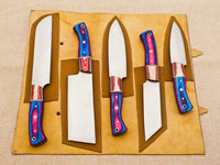The Escoffier: Set of 5 Chef Knives (Spring Steel, D2 Steel are also available) with Sheath-Kitchen Knives