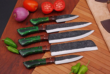 The Emirel: Set of 5 Chef Knives (Spring Steel, D2 Steel are also available) with Sheath-Kitchen Knives