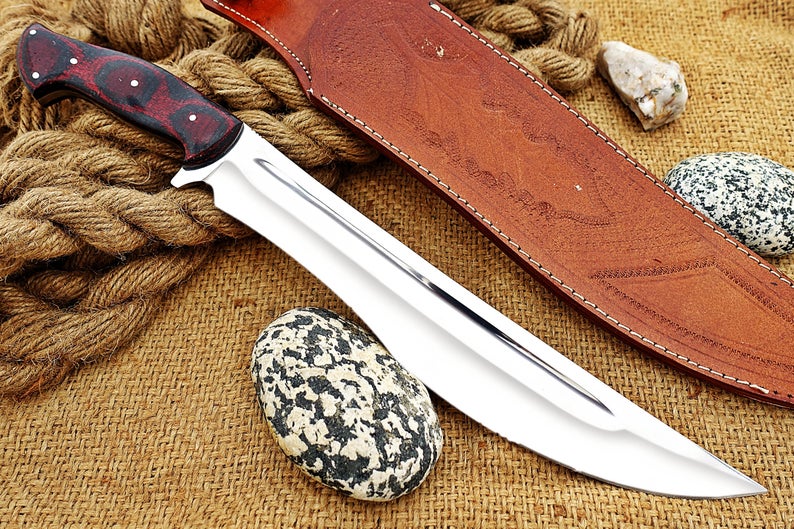 16" Droptop Bowie Knife in $59 (Spring Steel, D2 Steel are also available) with Sheath-Hunting Knife