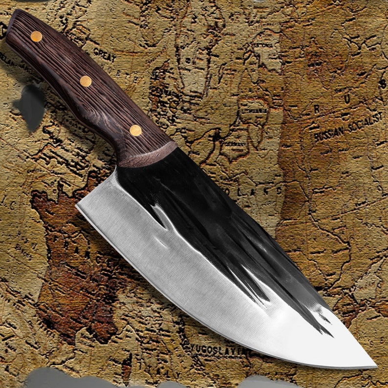 The Florence: Cleaver Knife with Sheath (Spring Steel, D2 Steel are also available)-Butcher Knife & Kitchen Knife