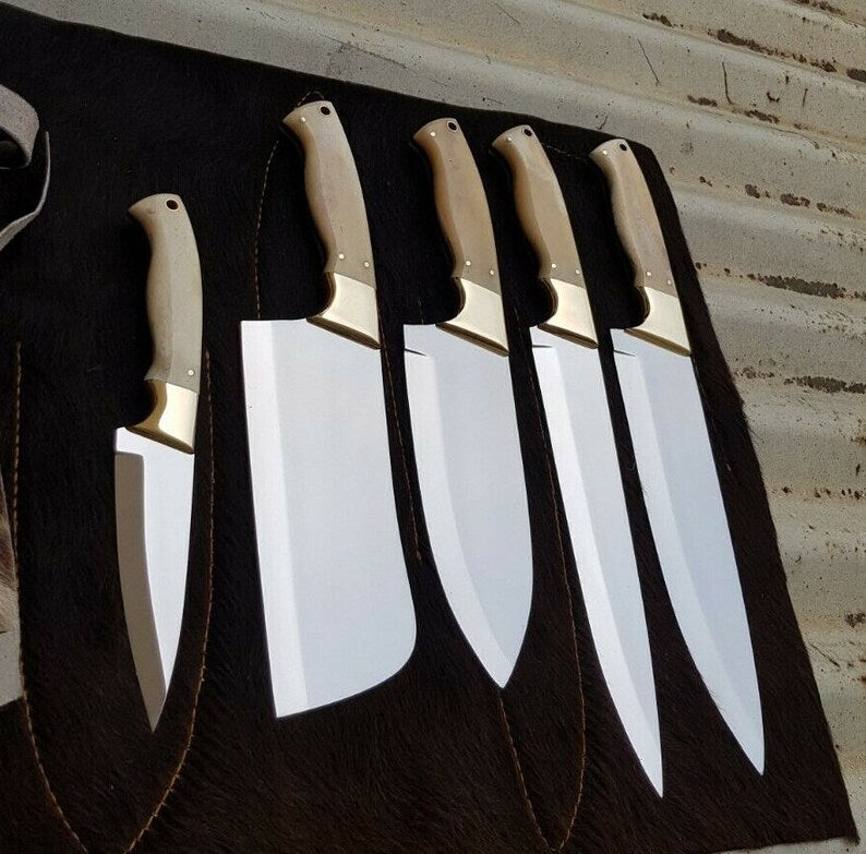 The Laurentlis: Set of 5 Chef Knives (Spring Steel, D2 Steel are also available) with Sheath-Kitchen Knives