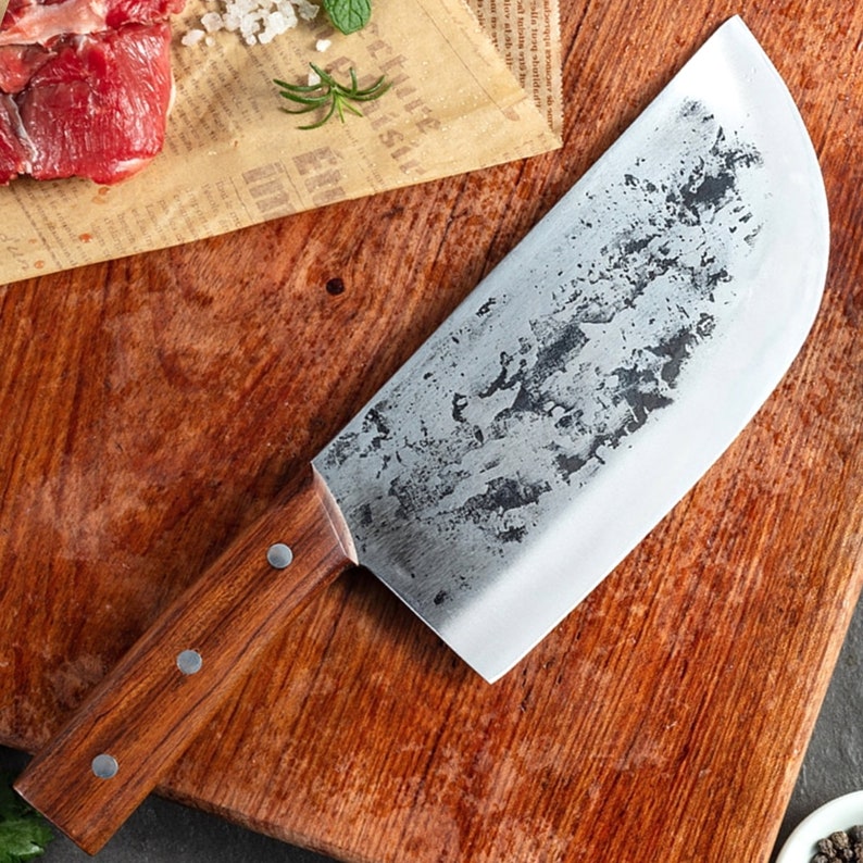 The Bourdonnec: Cleaver Knife with Sheath (Spring Steel, D2 Steel are also available)-Butcher Knife & Kitchen Knife