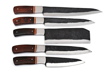 The Soyer: Set of 5 Chef Knives (Spring Steel, D2 Steel are also available) with Sheath-Kitchen Knives