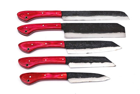 The Fontane: Set of 5 Chef Knives (Spring Steel, D2 Steel are also available) with Sheath-Kitchen Knives