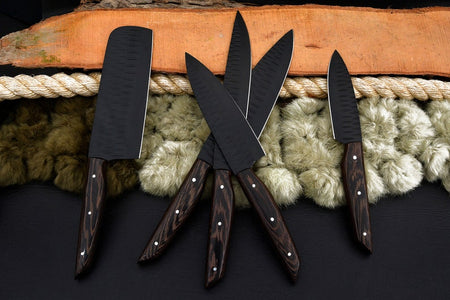 The Blumenthal: Set of 5 Chef Knives (Spring Steel, D2 Steel are also available) with Sheath-Kitchen Knives