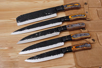 Ducasse: Set of 5 Chef Knives (Spring Steel, D2 Steel are also available) with Sheath-Kitchen Knives