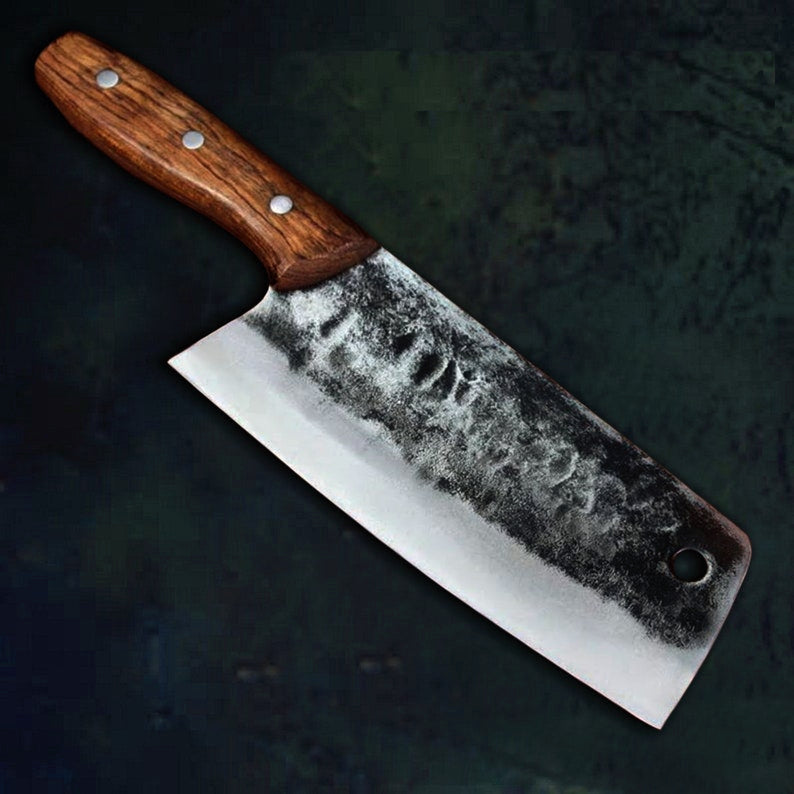 The Dario: Cleaver Knife with Sheath (Spring Steel, D2 Steel are also available)-Butcher Knife & Kitchen Knife