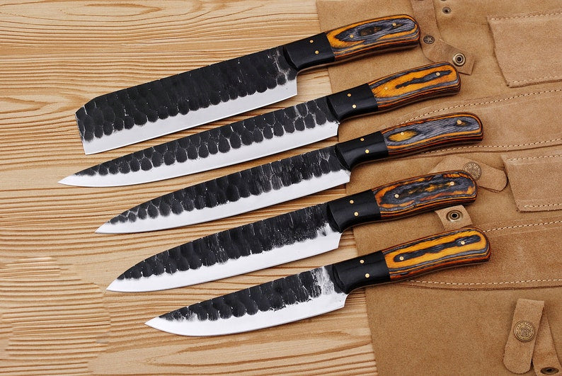 Marco Dore: Set of 5 Chef Knives (Spring Steel, D2 Steel are also available) with Sheath-Kitchen Knives