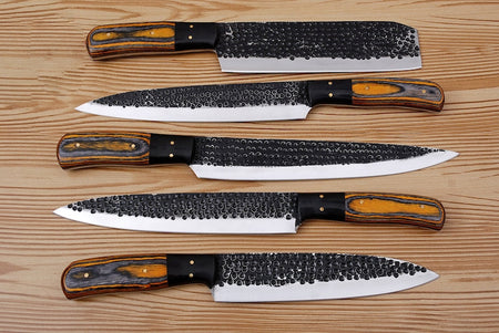 Pierre Mer: Set of 5 Chef Knives (Spring Steel, D2 Steel are also available) with Sheath-Kitchen Knives