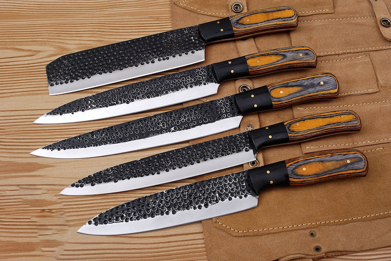 Pierre Mer: Set of 5 Chef Knives (Spring Steel, D2 Steel are also available) with Sheath-Kitchen Knives