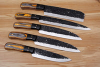 Ducasse: Set of 5 Chef Knives (Spring Steel, D2 Steel are also available) with Sheath-Kitchen Knives