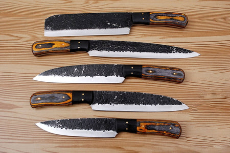 Ducasse: Set of 5 Chef Knives (Spring Steel, D2 Steel are also available) with Sheath-Kitchen Knives