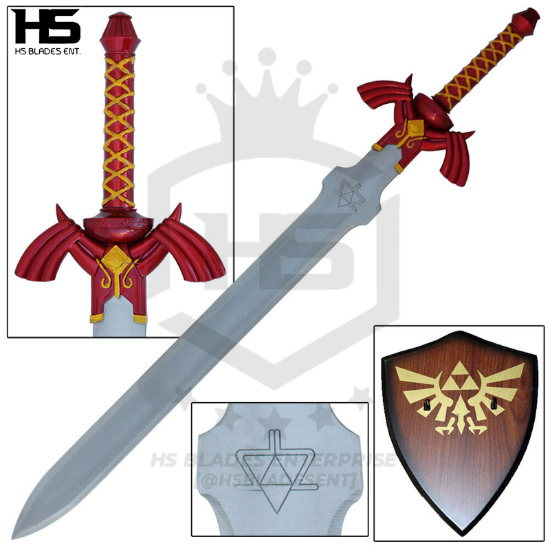 40" Red Link Master Sword (Spring Steel & D2 Steel Battle Ready Version are available) with Plaque & Scabbard from The Legend of Zelda-Red Type I
